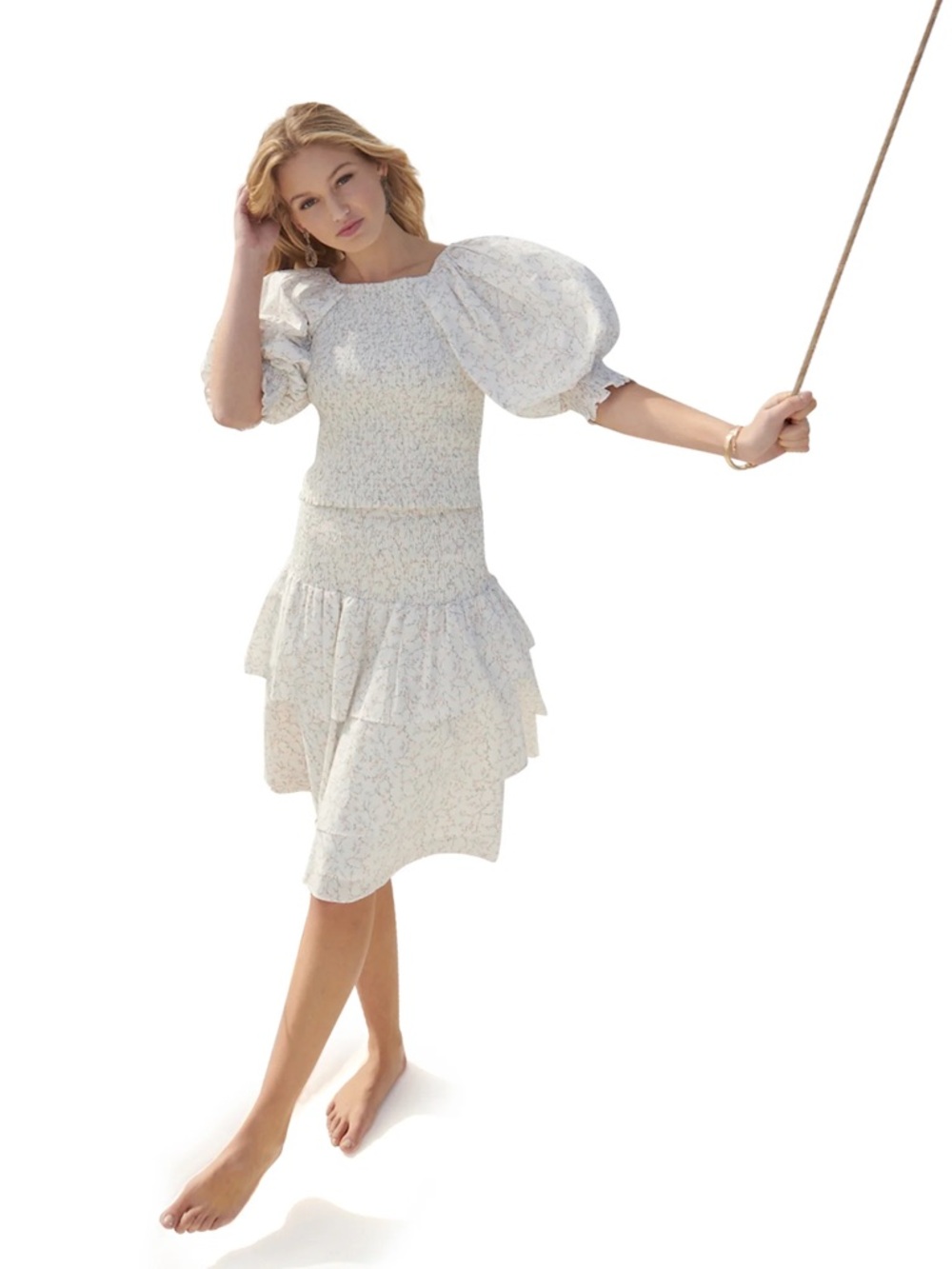 Ellie Makir Smocked Floral Puff Sleeve Top and skirt